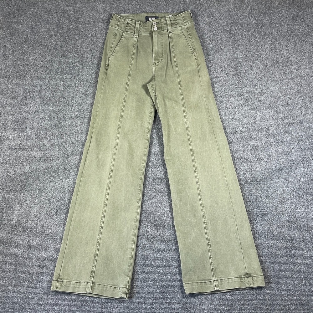 Paige Brooklyn Double Button High Rise Wide Leg Jeans Ivy Green Womens 23x30